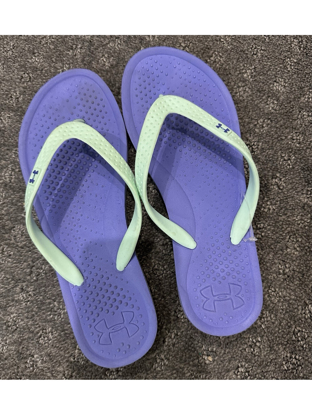 Under Armour UA Atlantis Unisex Purple/Green Flip Flop Sandals Logo US 6